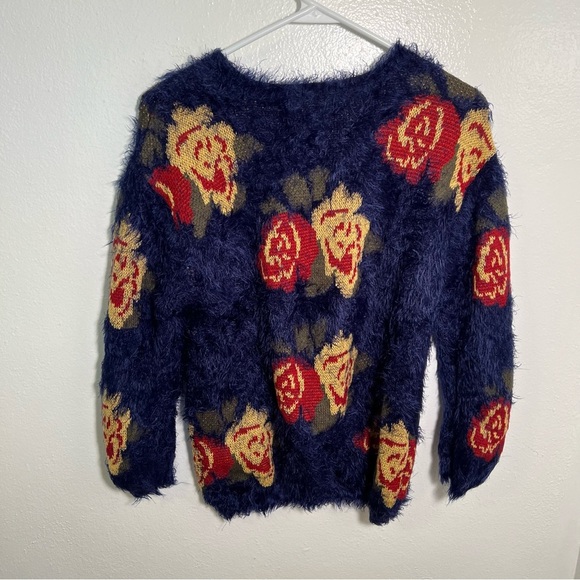 Cotton Emporium Fuzzy Crewneck Sweater Blue Rose Floral S - Picture 5 of 8
